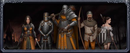 A group of five people of varying armor levels and classes.